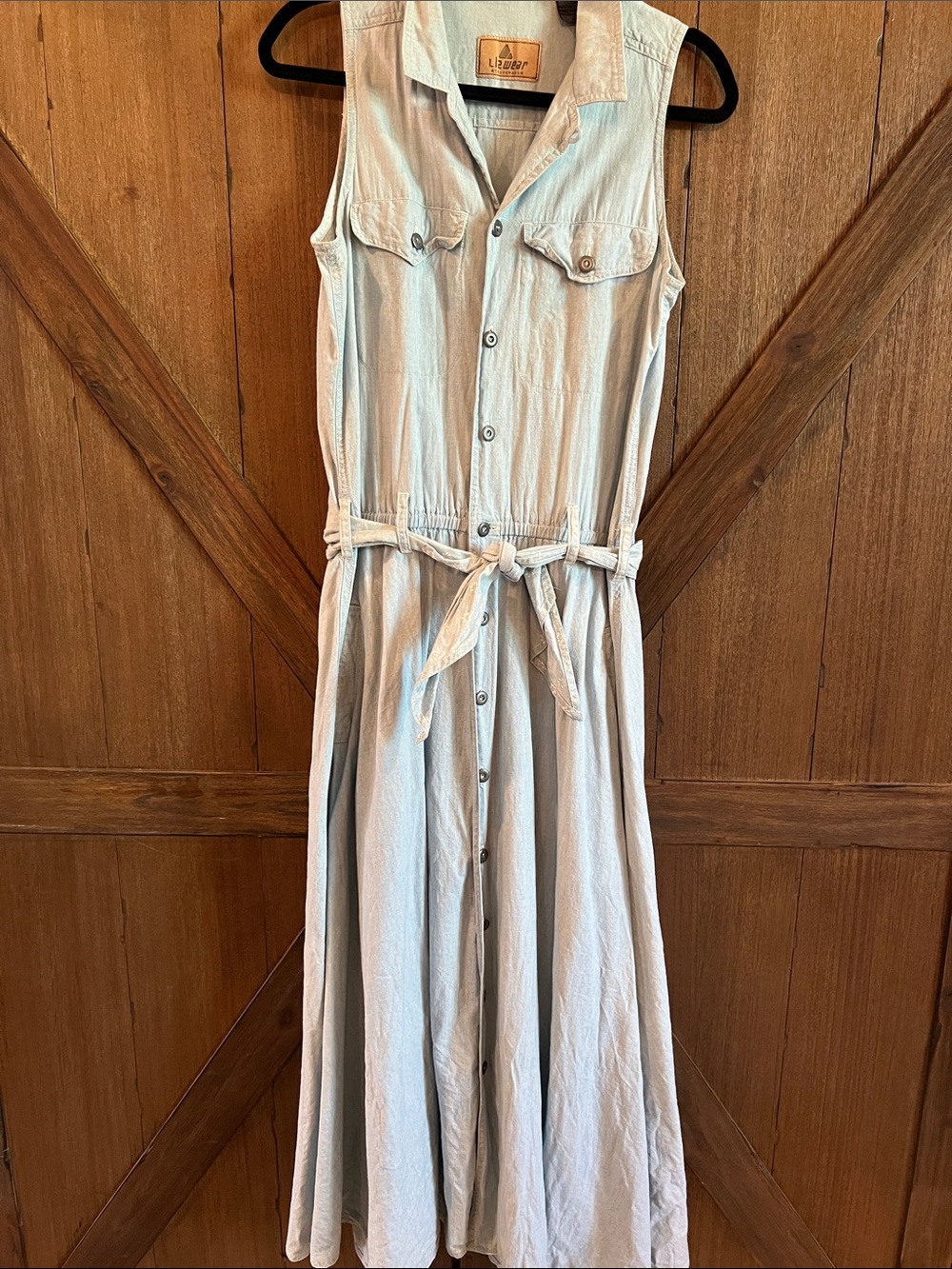 Liz Claiborne Lizwear Light Blue Cotton Sleeveless Button-Front Maxi Dress